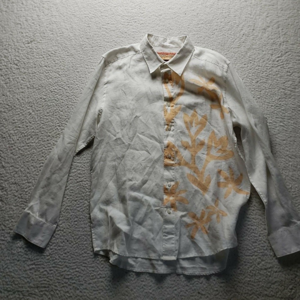 NEW Quiksilver Shirt Mens Large White Floral Linen Long Sleeve Button-Up Surf